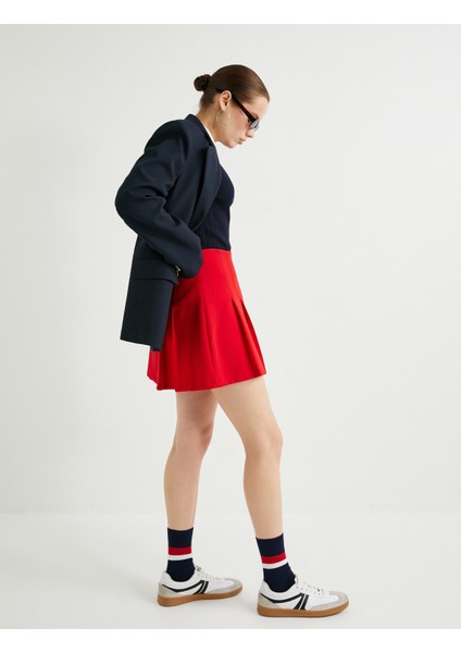 Pileli Mini Etek Yüksek Bel