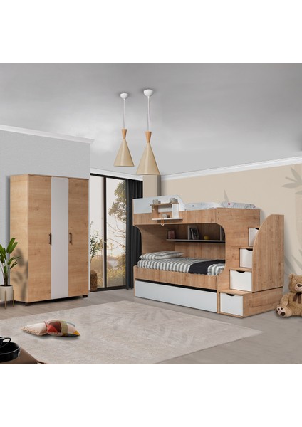Ranza, Aura Yavrulu Ranza + 3 Kapaklı Dolap, Safir Meşe