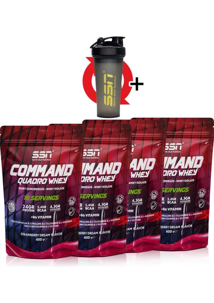 SSN Sports Style Nutrition Ssn Command Quadro Whey 30 gr x 60 Sachets 1800 gr Mıx4 (Çilek-Çilek)