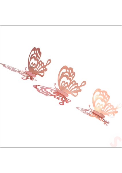 3 Boyutlu Kelebek, Karton Sticker 12 Adet - Metalik Rose Gold indirimleri