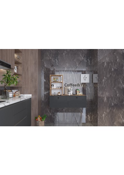 Kahve Köşesi Kapaklı -Raflı Çok Amaçlı Mutfak Dolabı