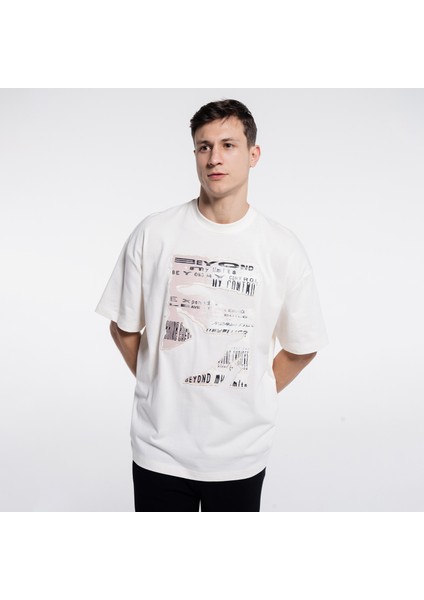 Friday Offset Sam Erkek Ekru %100 Pamuk Ekstra Oversize Bisiklet Yaka T-Shirt