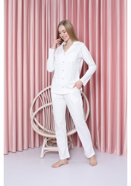 Kadın Pijama Takımı Süprem Uzunkol Ince Çizgili Ceket Yaka Pamuklu Mevsimlik W20602299 modelleri