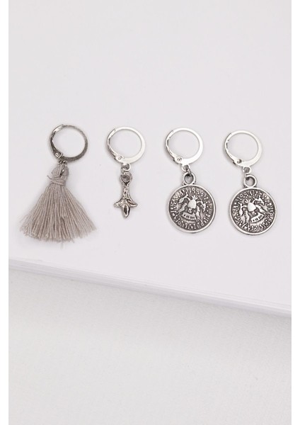 Gümüş Madalyon Küpe Seti