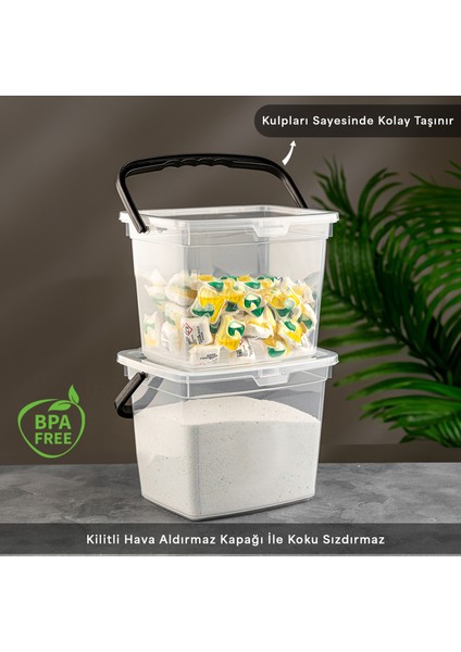 4'lü Yıkanabilir Etiketli Tablet Toz Deterjan Saklama Kabı Deterjan Saklama Kutusu Şeffaf 4 Litre