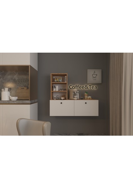 Kahve Köşesi Kapaklı -Raflı Çok Amaçlı Mutfak Dolabı