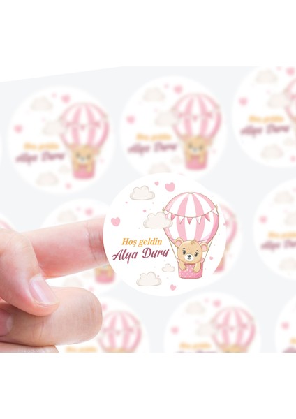 Kişiye Özel Doğum Günü - Hoşgeldin Bebek Etiketi Çap 4 cm 100 Adet Kız ve Erkek Model Seçenekli