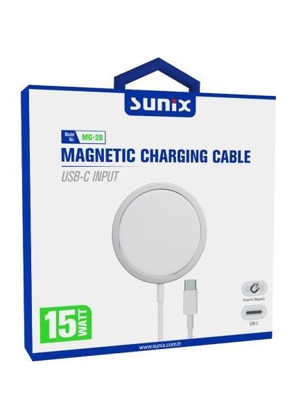 15W Usb-C Hızlı Manyetik Şarj Kablosu Beyaz Mg-20