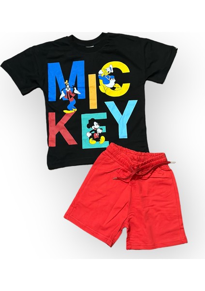 Yeni Sezon Sevilen Çizgi Karakterler Mickey Baskılı Tshirt Şort 2'li Alt Üst Takım modelleri
