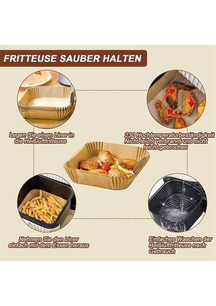 Sıcak Hava Fritözü Için Pişirme Kağıdı Kare (20 Cm), 200'LÜ Paket Airfryer Pişirme Kağıdı Tek Kullanımlık Yapışmaz Kağıt Suya Dayanıklı (Yurt Dışından)