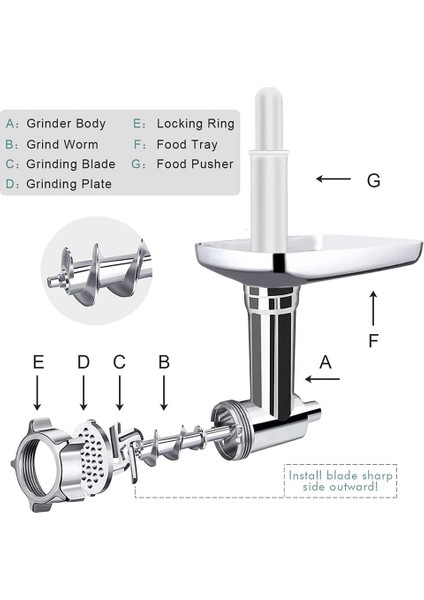 Kitchenaid Için Tezgah Mikseri Kıyma Makinesi Sosis Doldurma Tüpleri Et Kıyma Bıçağı Metal Gıda Öğütücü Eki (Yurt Dışından)