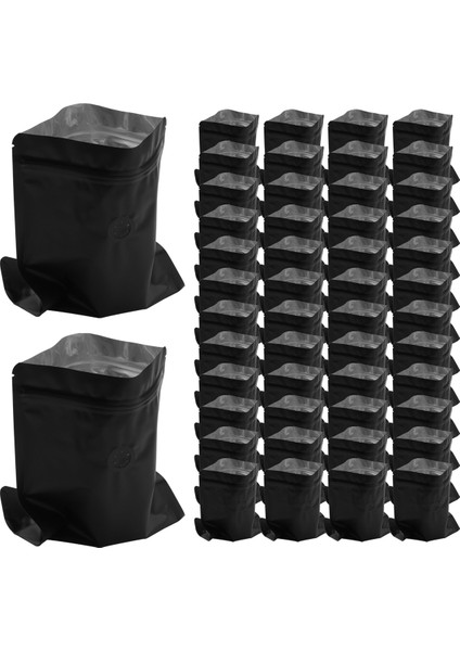 50PCS Matt Aluminum Foil Coffee Valve Zipper Closure Bag Vertical Aluminum Foil Coffee Bean One-Way Exhaust Valve Bag Packaging Bag 250G Black (Yurt Dışından)