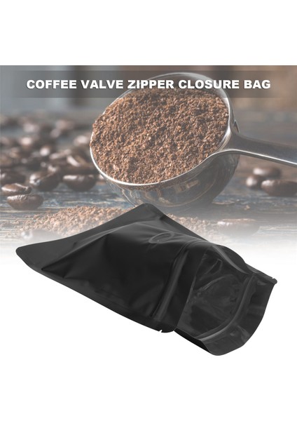 50PCS Matt Aluminum Foil Coffee Valve Zipper Closure Bag Vertical Aluminum Foil Coffee Bean One-Way Exhaust Valve Bag Packaging Bag 250G Black (Yurt Dışından)