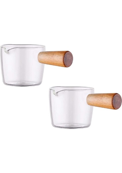 2pcs Transparent Glass Creamer With Wooden Handle, Mini Coffee Milk Creamer Pitcher. 100ML (Yurt Dışından)