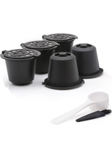 5 Reusable Capsules Refillable Coffee Capsule Filter With Coffee Machines With Coffee Spoon Brush (Yurt Dışından)