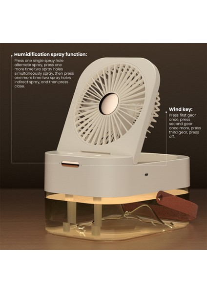 Yeni Nemlendirici Su Buharlı Vantilatör Taşınabilir Fan Hava Soğutucu USB Fan Masaüstü Vantilatör Gece Lambası ile Yaz Beyaz (Yurt Dışından)