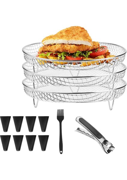 Hava Fritöz Rafı Yuvarlak 3 Katmanlı Istiflenebilir Kurutucu Rafları Paslanmaz Çelik Hava Fritöz Sepeti Tepsi Hava Fritöz Aksesuarları (Yurt Dışından)