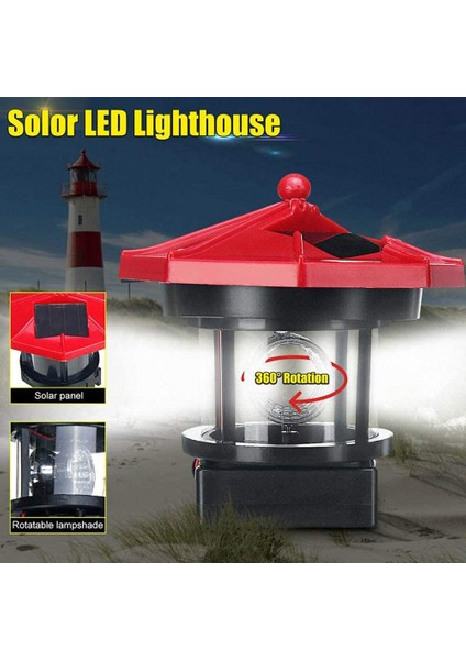 Güneş Çim Işık Güneş LED Dönen Deniz Feneri Açık Su Geçirmez Bahçe Avlu Dekorasyonu (Kırmızı) (Yurt Dışından) modelleri