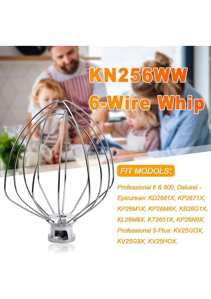 KN256WW Kitchenaid 5-6 Quart Bowl-Lift Stand Mikser Aksesuarı Değiştirme Için 6 Telli Kırbaç Ataşmanı, Yumurta Krema Karıştırıcı (Yurt Dışından)