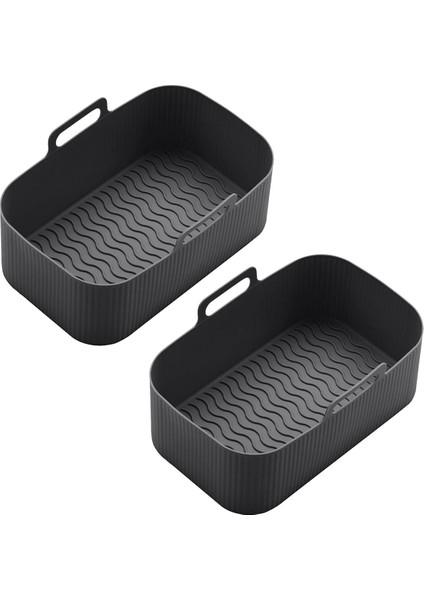 2 Adet Silikon Pot Hava Fritöz Yeniden Kullanılabilir Silikon Hava Fritöz Astar Katlanabilir Sepet Hava Fritöz Rafı Kolları ile Siyah (Yurt Dışından)