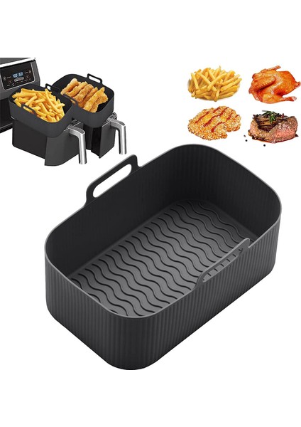 2 Adet Silikon Pot Hava Fritöz Yeniden Kullanılabilir Silikon Hava Fritöz Astar Katlanabilir Sepet Hava Fritöz Rafı Kolları ile Siyah (Yurt Dışından) modelleri