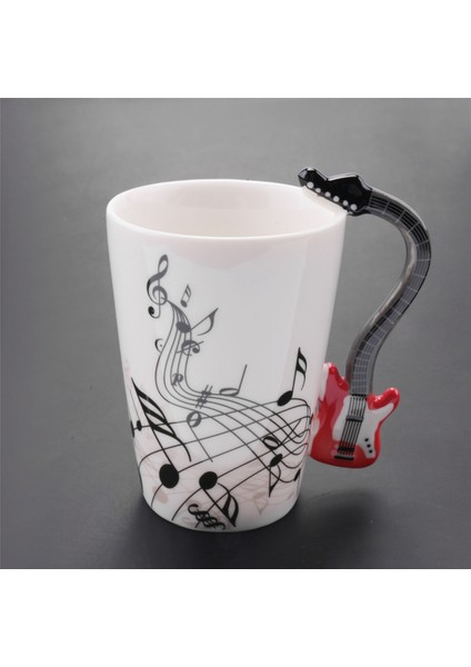 Music Style Guitar Ceramic Mug Coffee Tea Milk Stave Cups With Handle Coffee Mug Novelty Gifts Red Guitar Black Free (Yurt Dışından)