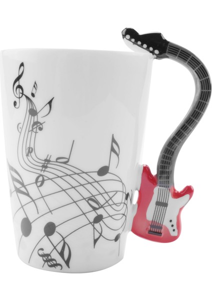 Music Style Guitar Ceramic Mug Coffee Tea Milk Stave Cups With Handle Coffee Mug Novelty Gifts Red Guitar Black Free (Yurt Dışından)