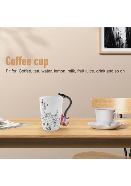 Music Style Guitar Ceramic Mug Coffee Tea Milk Stave Cups With Handle Coffee Mug Novelty Gifts Red Guitar Black Free (Yurt Dışından)