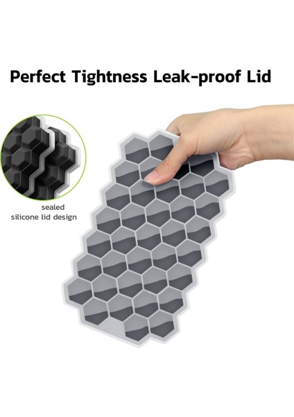 Ice-Cube Tray For Freezer With Lid, Silicone Trays Spill-Resistant Removable Cover, Black (Yurt Dışından)