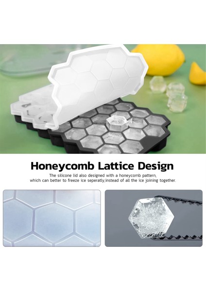 Ice-Cube Tray For Freezer With Lid, Silicone Trays Spill-Resistant Removable Cover, Black (Yurt Dışından)