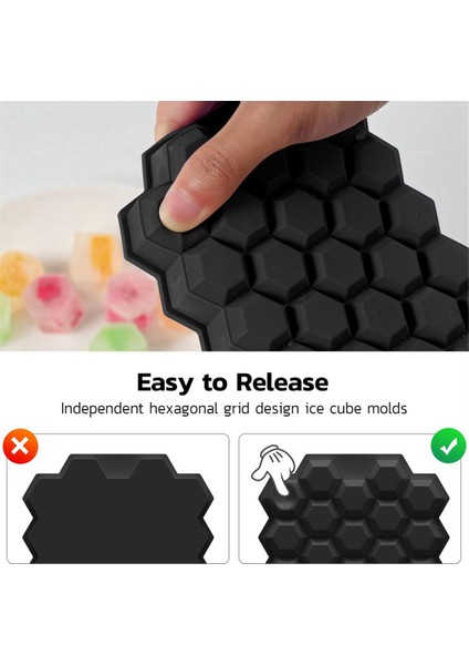 Ice-Cube Tray For Freezer With Lid, Silicone Trays Spill-Resistant Removable Cover, Black (Yurt Dışından)