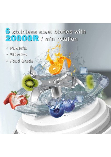 Taşınabilir Blender, Shake ve Smoothie'ler Için Kişisel Boyutlu Blender, 6 Bıçaklı Mini Blender 20 Oz Ev Için, Seyahat Beyazı (Yurt Dışından)