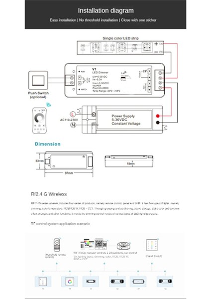 LED Işık Şeridi Akıllı Karartma Tek Renkli Denetleyici 2.4g Kademesiz Karartma Paneli Uzaktan Kumanda Modülü Dimmer (Yurt Dışından) modelleri