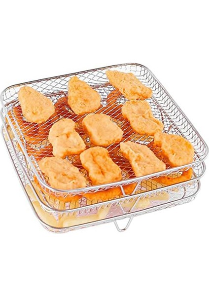 Klipsli Paslanmaz Çelik Hava Fritöz Rafı, Kare Istiflenebilir Pişirme Sepeti Çok Katmanlı Kurutucu Rafı Hava Fritöz Parçaları (Yurt Dışından)