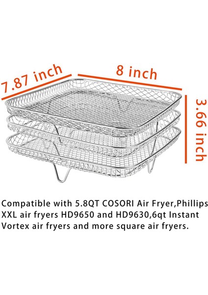 2 Adet 8 Inç Hava Fritöz Rafı Anında Vortex Hava Fritöz, Philips, Cosorı Hava Fritöz, Kare Üç Istiflenebilir Kurutucu Rafları (Yurt Dışından)