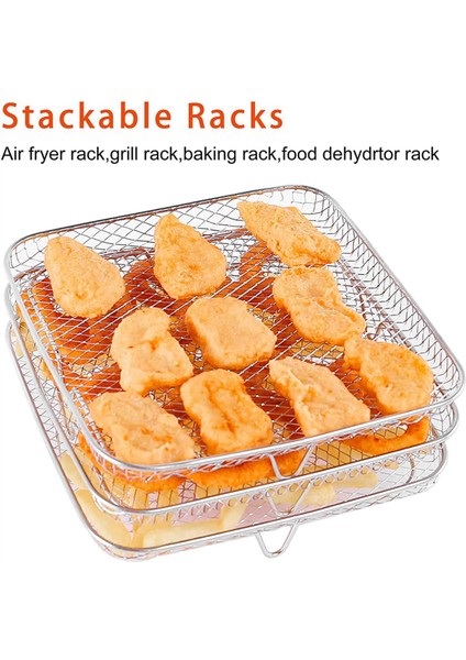 2 Adet 8 Inç Hava Fritöz Rafı Anında Vortex Hava Fritöz, Philips, Cosorı Hava Fritöz, Kare Üç Istiflenebilir Kurutucu Rafları (Yurt Dışından)