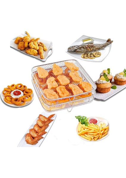 2 Adet 8 Inç Hava Fritöz Rafı Anında Vortex Hava Fritöz, Philips, Cosorı Hava Fritöz, Kare Üç Istiflenebilir Kurutucu Rafları (Yurt Dışından)