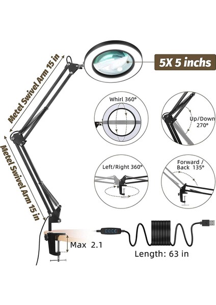 Işık ve Braketli 2x Büyüteç, 3 Renk Modu Kademesiz Kısılabilir LED Masa Lambası, Okuma ve Onarım Için Kullanılır (Yurt Dışından) fırsatları