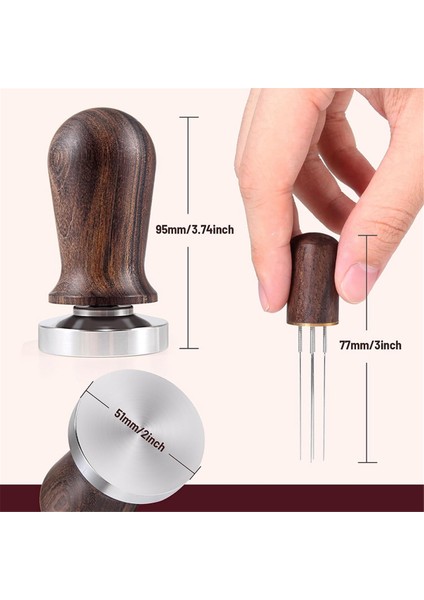 51MM Espresso Coffee Tamper&stirrer Set-Wooden-Handle Spring-Loaded Calibrated Tamper With Premium Stainless Steel Base (Yurt Dışından)