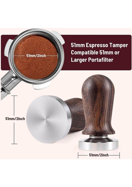 51MM Espresso Coffee Tamper&stirrer Set-Wooden-Handle Spring-Loaded Calibrated Tamper With Premium Stainless Steel Base (Yurt Dışından)