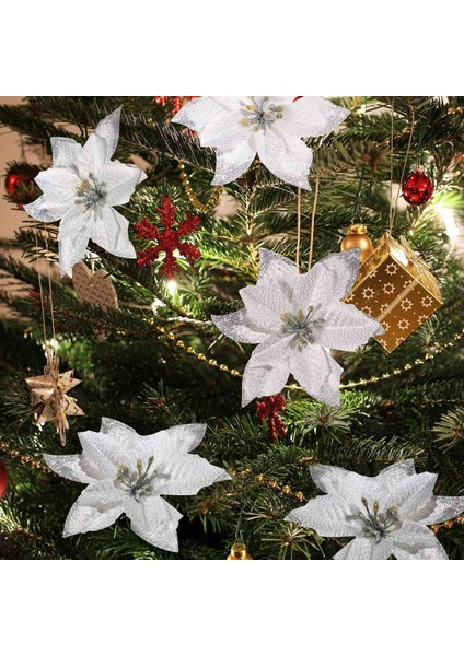 50 Paket Glitter Atatürk Çiçeği Yılbaşı Ağacı Süsleri Yapay Ipek Çiçek Seçtikleri Dekor Çelenk Çelenk Tatil (Gümüş) (Yurt Dışından)
