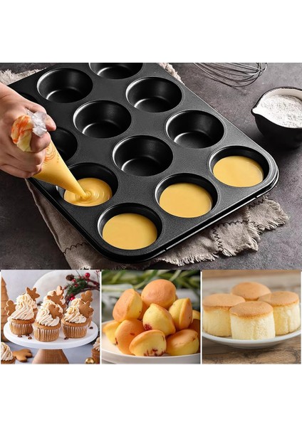 Muffin Tepsisi, 12 Muffin Için 2'li Karbon Çelik Muffin Tepsisi Paketi, Yapışmaz Kaplamalı Muffin Pişirme Kalıbı, Muffin Tepsisi (Yurt Dışından)