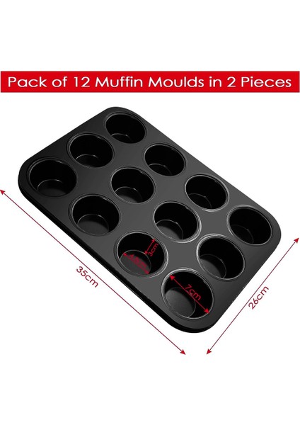 Muffin Tepsisi, 12 Muffin Için 2'li Karbon Çelik Muffin Tepsisi Paketi, Yapışmaz Kaplamalı Muffin Pişirme Kalıbı, Muffin Tepsisi (Yurt Dışından)