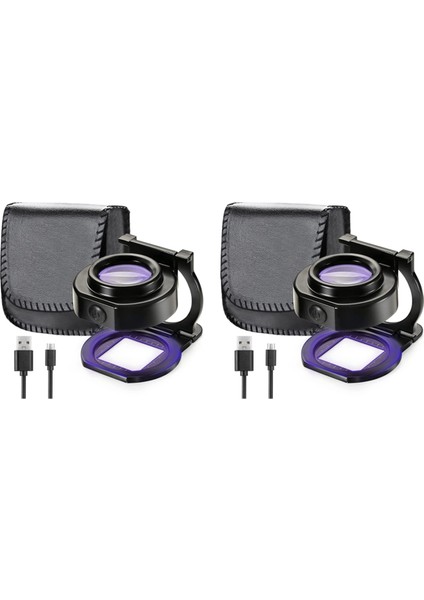 2 Adet 25X Büyüteç Büyüteç 6 Işık, USB Üç Katlanır Masaüstü Taşınabilir Metal Göz Büyüteç Ölçeği Dikiş Büyüteç (Yurt Dışından)