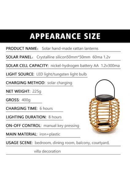 Güneş Rattan Asılı Işık Demir Rattan Dokuma Güneş Işığı Bahçe Güneş Asılı Fener Yard Dekoratif Asılı Işık (Yurt Dışından)