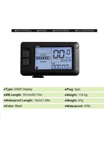 Ebike LCD-EN05 Ekran Kontrolü 24/36/48V Kilometre Kablolu Sm Fiş Bisiklet Aksesuarları (Yurt Dışından)