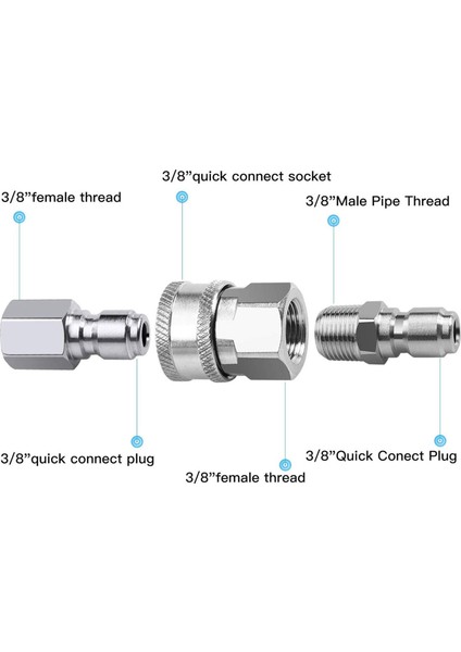 4x Npt 3/8 Inç Erkek ve Dişi Hızlı Bağlantı Kiti ve 2 Parça Npt 3/8 Inç Basınçlı Yıkama Makinaları Hızlı Bağlantı Fişi (Yurt Dışından) modelleri
