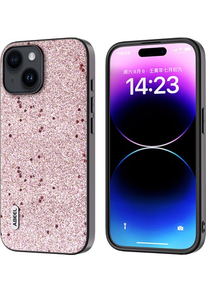 iPhone15 Plus Artı Parıltılı Pu Deri Kaplamalı Tpu Ince Fit Şok Geçirmez Kapak Pembe (Yurt Dışından)