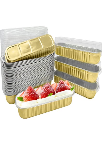 50 Adet Tek Kullanımlık Alüminyum Pişirme Kapları Mini Somun Tavaları Dikdörtgen Muffin Teneke Mini Dar Kek Tavaları Parti Için (Yurt Dışından)