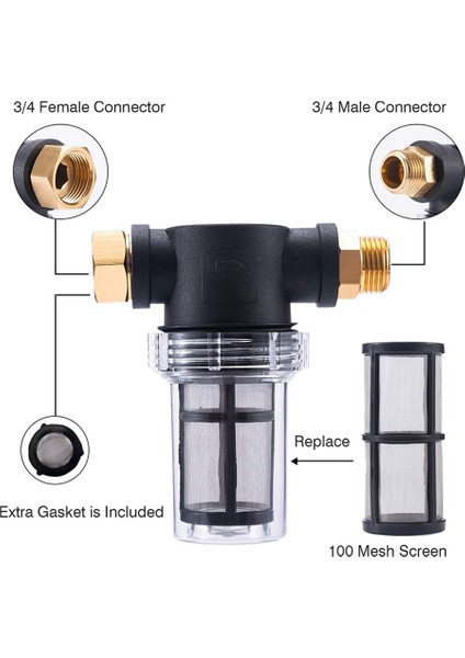 Tortu Filtresi Bağlantı Hattı Su Hortumu Filtresi, Basınçlı Yıkama Makinesi Giriş Suyu Için Bahçe Hortumu Filtresi (Yurt Dışından)